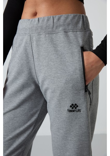 Gri Melanj Fermuar Cepli Rahat Form Klasik Paça Kadın Eşofman Alt - 94195