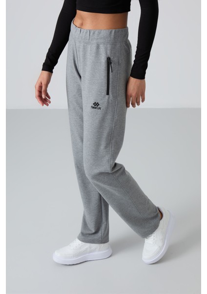 Gri Melanj Fermuar Cepli Rahat Form Klasik Paça Kadın Eşofman Alt - 94195