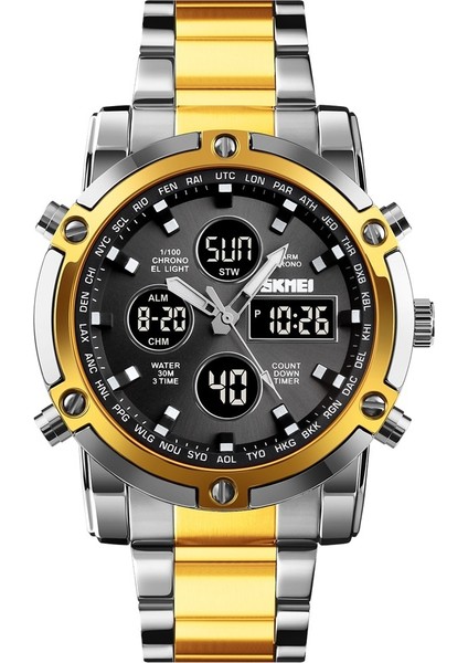 Erkekler Için Çok Işlevli Saat Çelik Kayışlı Çift Hareketli Erkek Saati Büyük Kadranlı Su Geçirmez Saat (Yurt Dışından)