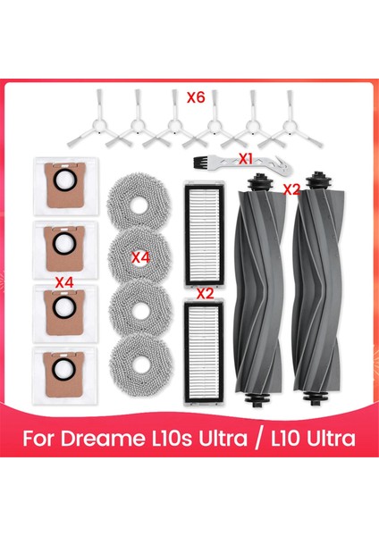 Dreame L10S Ultra / L10 Ultra Robot Süpürge Için Yedek Parça Aksesuar Seti Ana Yan Fırça Hepa Filtre Paspas Bezi (Yurt Dışından)