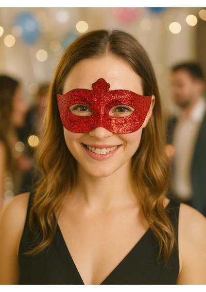 Simli Parti Maskesi Balo Parti Kostüm Aksesuarı Maske Kırmızı modelleri