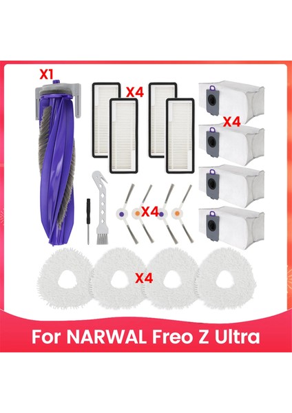 Narwal Freo Z Ultra Robot Süpürge Aksesuarları, Yedek Parçalar Ana Fırça, Yan Fırça, Filtre, Paspas Pedleri, Toz Torbaları (Yurt Dışından)