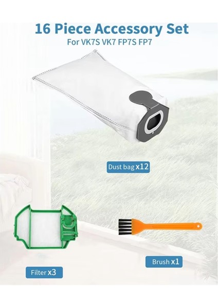 Vorwerk Kobold Vk7, VK7S, Fp7, FP7S Için 3 Motor Koruma Filtreli Yedek Aksesuarlarla Birlikte Elektrikli Süpürge Torbaları (Yurt Dışından) indirimleri