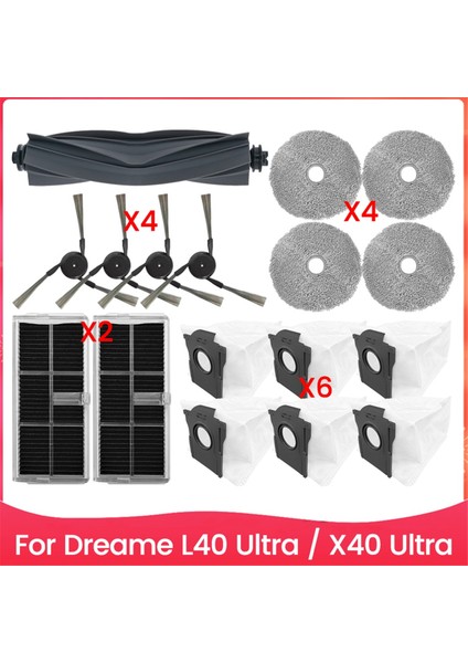 Dreame X40 ULTRA/L40 ULTRA/X40 Pro Elektrikli Süpürge Yedek Parçaları Ana Yan Fırça Hepa Filtre Paspas Bezi Toz Torbası (Yurt Dışından)