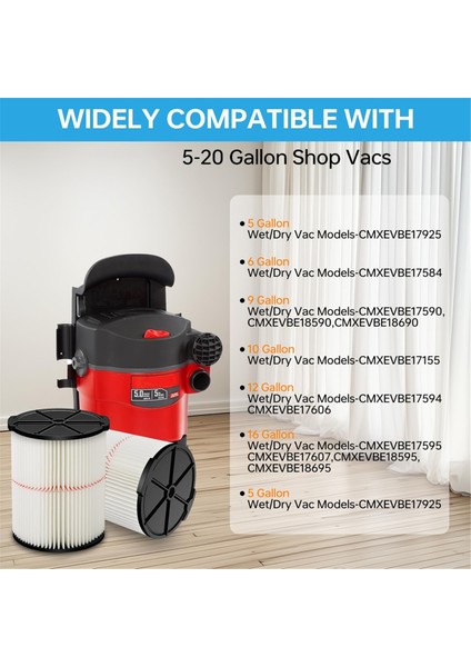 Craftsman 9-38754 Red Stripe Genel Amaçlı Islak Kuru Elektrikli Süpürge 5 Ila 20 Galonluk Dükkan Elektrikli Süpürgeleri Için Yedek Kartuş Filtresi (Yurt Dışından) fiyatları