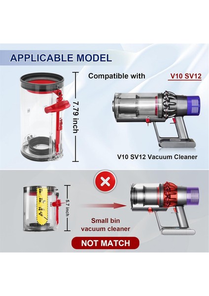 Dyson V10 SV12 Elektrikli Süpürge Toz Haznesi Yedek Parçaları Büyük Hazne Parça No. 969509-01 (Yurt Dışından) modelleri