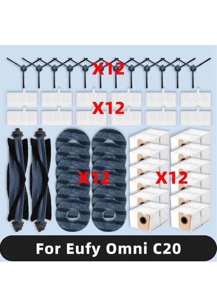 Eufy Omni C20 Robot Süpürge Yedek Parçaları Ana Yan Fırça Hepa Filtre Paspas Bezi Toz Torbası Aksesuarları (Yurt Dışından)