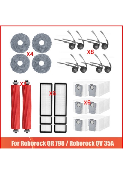 Roborock Qv 35A / Qr 598 / Qr 798 Elektrikli Süpürge Parçası Için 26 Adet Ana Yan Fırça Hepa Filtre Bezi Toz Torbası Yedek Parçaları (Yurt Dışından)