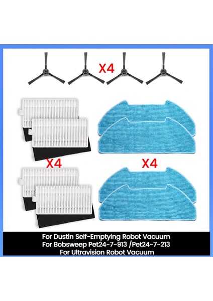 Bobsweep PET24-7-913/PET24-7-213 Ultravision Robot Süpürge Için Dustin Otomatik Boşaltma Filtresi Için 12 Adet Yan Fırça Paspas Filtresi (Yurt Dışından)