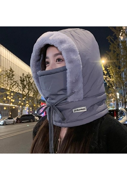 Kışlık Kadın Kadife Kalınlaştırılmış Soğuk Geçirmez Maske ve Atkı Entegre Dış Mekan Geçirmez Bisiklet Şapkası (Yurt Dışından)