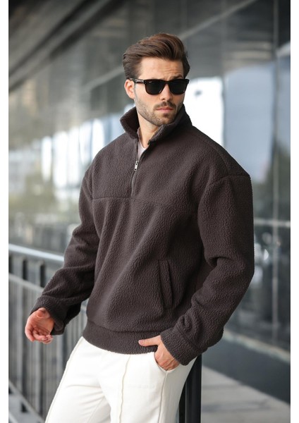 Füme Yarım Fermuarlı Dik Yaka Polar Sweatshirt E7165