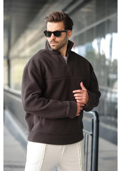 Füme Yarım Fermuarlı Dik Yaka Polar Sweatshirt E7165 modelleri