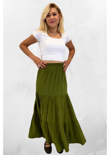 Fırfırlı Uzun Kadın Viskon Kumaş Çingene Etek