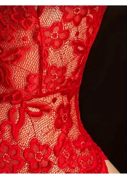 Kadın Kırmızı Özel Bölgesi Açık Fantezi Gecelik Dantelli Iç Giyim Seksi Fantazi Iç Çamaşırı Babydoll