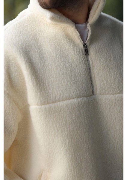 Ekru Yarım Fermuarlı Dik Yaka Polar Sweatshirt E7165 fiyatları