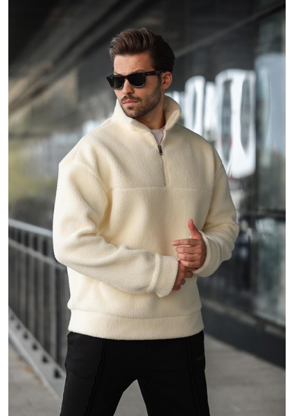 Ekru Yarım Fermuarlı Dik Yaka Polar Sweatshirt E7165 modelleri