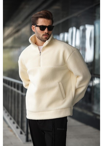 Ekru Yarım Fermuarlı Dik Yaka Polar Sweatshirt E7165 fırsatları