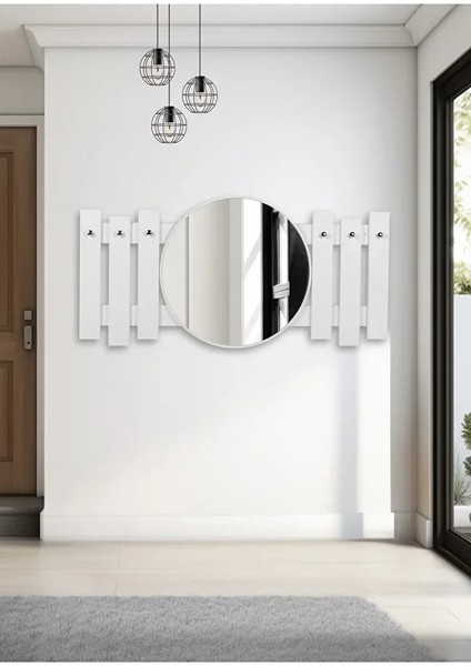 Elbise Askısı / Aynalı Askı / Dekoratif Askılık / Portmanto Duvar Askılık / Flora Delphı Beyaz