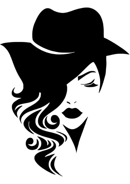 Şapkalı Kadın Oto Özel Yeni Sticker Siyah 25 x 32 cm