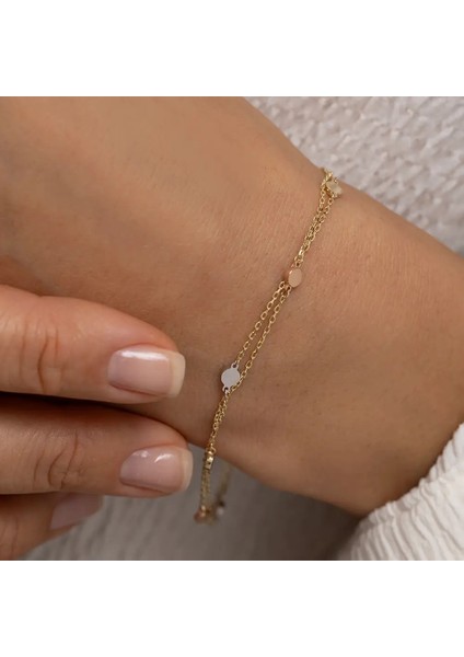 Yuvarlak Çift Zincir Tasarım Detaylı Altın Bileklik fırsatları