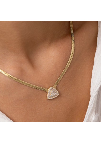 Üçgen Trapez Taş Altın Balık Sırtı Kolye fırsatları