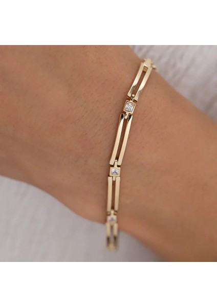 Unisex Taşlı Modern Altın Bileklik fırsatları