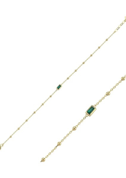 Nisera Yeşil Baget Mini Dorika Altın Bileklik