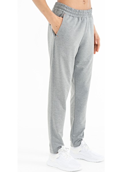 Gri Melanj Logo Nakış Detaylı Yan Cepli Standart Kalıp Erkek Eşofman Alt - 84967