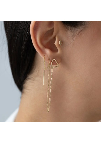 Nisera Zincir Tasarım Tekli Altın Küpe modelleri