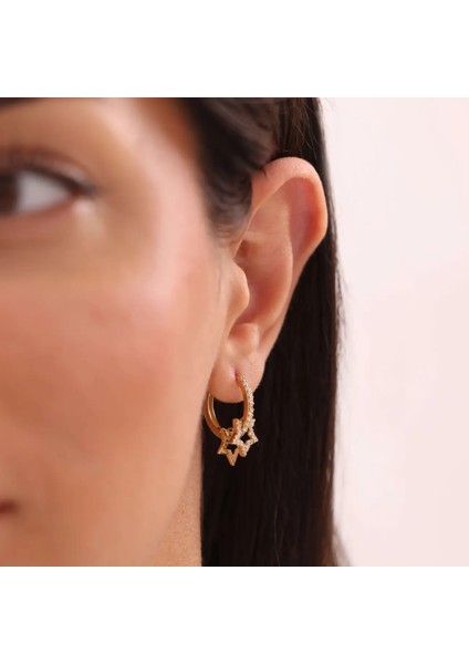 Nisera Çift Yıldız Altın Küpe