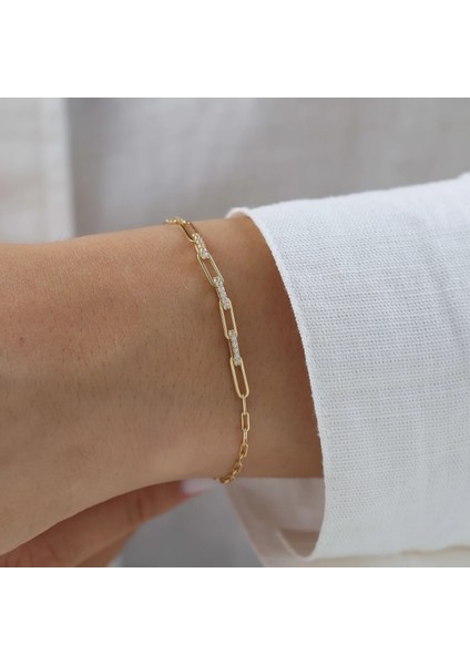 Nisera Minimal Taşlı Ataç Altın Bileklik