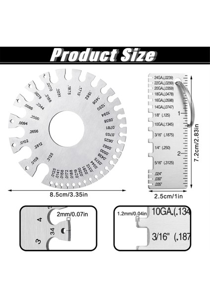 Yuvarlak Çift Taraflı Tel Gösterge Ölçüm Aracı, Paslanmaz Çelik Kaynak Gösterge Seti ile 2set Metal Tabaka Kalınlığı Göstergesi (Yurt Dışından) modelleri
