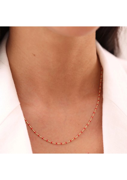 Kırmızı Minimal Unisex Altın Zincir