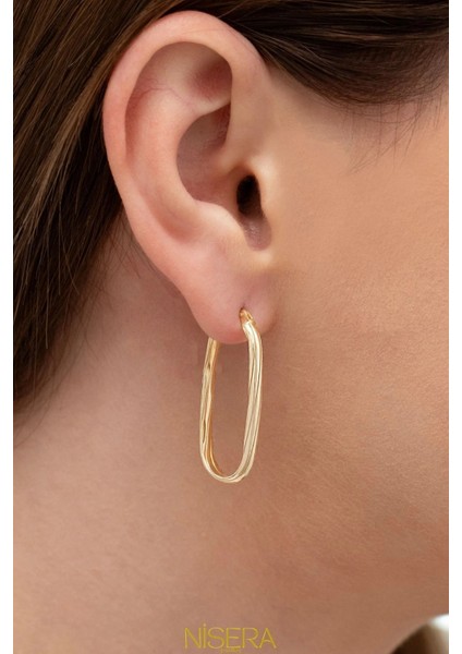 Kalem Detaylı Ataç Halka Altın Küpe