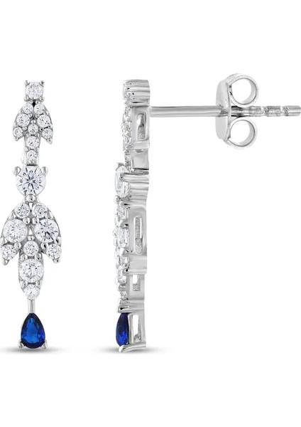 Lacivert Taş Detaylı Swarovski Beyaz Altın Set