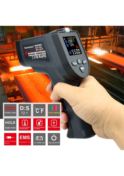 Kaemeasu Temassız Termometre Endüstriyel Yüksek Sıcaklık Termometresi Dijital Renkli Ekran Kızılötesi Termometre (Yurt Dışından) fiyatları