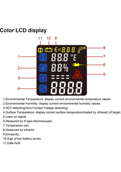 Kaemeasu Temassız Termometre Endüstriyel Yüksek Sıcaklık Termometresi Dijital Renkli Ekran Kızılötesi Termometre (Yurt Dışından) modelleri