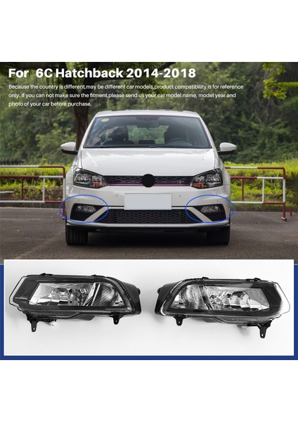 Araba Ön Tampon Sis Fark Sis Lambası Montajı Vw Polo 6c Hatchback 2014-2018 6C0941661D 6C0941662D (Yurt Dışından)