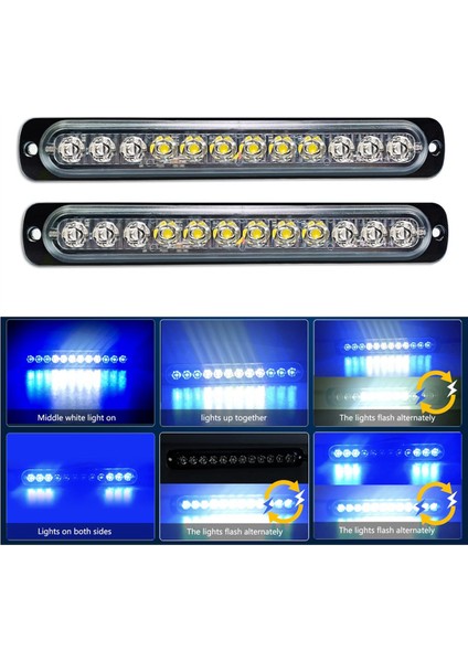 12LED Güvenlik Acil Durum Flaşör Işıklarımavi+Beyaz (Yurt Dışından)