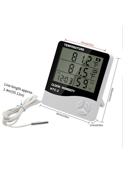 1.4m/55.11 Inç Prob Dahil Olmak Üzere Sıcaklık Nemini Ölçmek Için Zaman ve Çalar Saat Fonksiyonu Olan Termometre (Yurt Dışından) indirimleri