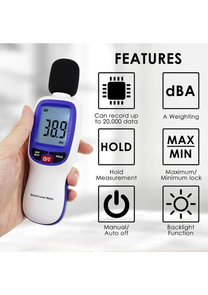 Veri Günlüğüne Sahip Desibel Metre, Akıllı Telefon/ipad&#39;de Uygulama Veri Kaydını Etkinleştir, 30DB Ila 130DB Ses Seviyesi Sayacı Ev Için (Yurt Dışından) modelleri