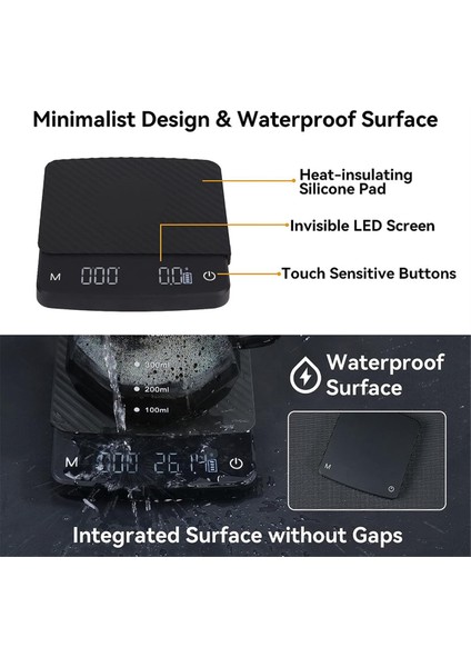 Espresso Için Zamanlayıcı ile Kahve Ölçeği, 0.1 G, Su Geçirmez, Şarj Edilebilir, Otomatik Zamanlayıcı, Tare Işlevi ile (Yurt Dışından) fırsatları