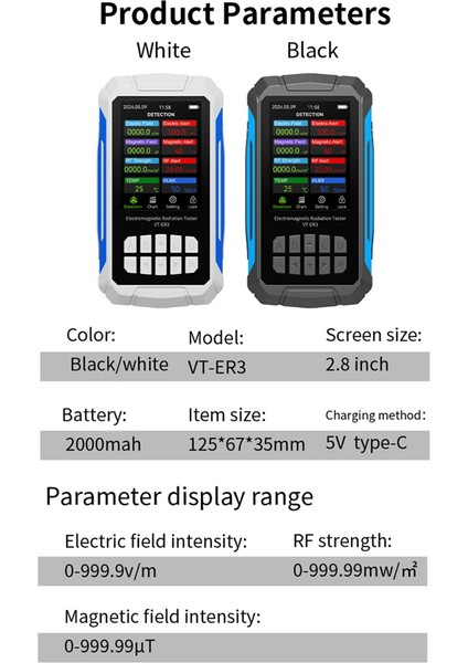 Vt-Er3 5-So -Ter-1 Elektromanyetik Radyasyon Dedektörü Rf ve Sıcaklık ve Nem Ölçümü ile Elektrik Alan Testi Beyaz (Yurt Dışından) modelleri