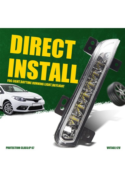 Araba Ön Sol LED Drl Sis Işığı Renault Fluence 2014+ Otomatik Sürüş Lambası Gündüz Çalışan Işık Tampon Lambası (Yurt Dışından)
