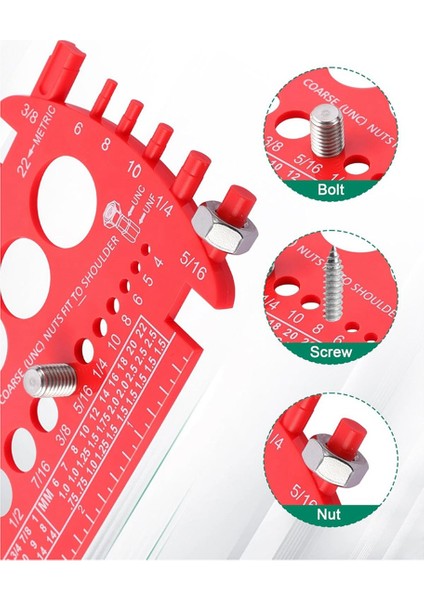 Cıvata Göstergesi (Metrik ve Sae), Fındık ve Cıvataları Hızlı Bir Şekilde Boyutlandırma Için Cıvata Solizer, Plastik Cıvata Ölçüm Aracı, Iplik Göstergesi Kırmızı (Yurt Dışından) fiyatları