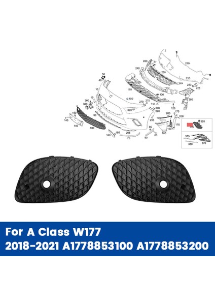 1paır Araç Ön Tampon Sis Lambası Kapağı Mercedes Bezel Trım A Sınıfı W177 2018-2021 A1778853100 A1778853200 (Yurt Dışından) fiyatları