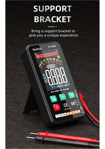Mastfuyi Smart Dijital Multimetre Braket LCD Renk Ekran Ac/dc Voltaj Test Cihazı Ohm Diyot Ncv Frekans Canlı Tel Kontrol (Yurt Dışından) fiyatları
