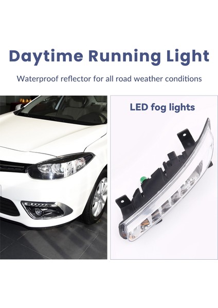 1paır Araç LED Drl Sis Işığı Renault Fluence 2014+ Otomatik Sürüş Lambası Gündüz Çalışan Işık Tampon Lambası (Yurt Dışından)