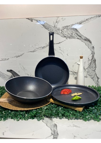Granit Wok Tava-Tava-Fırın Tepsi-Siyah fırsatları