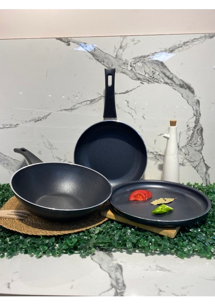 Granit Wok Tava-Tava-Fırın Tepsi-Siyah indirimleri